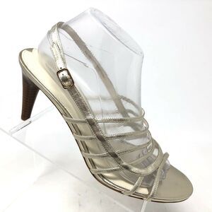 Via Spiga Strappy Heel Womens 10 Silver Metallic Leather Caged Sandal Pump